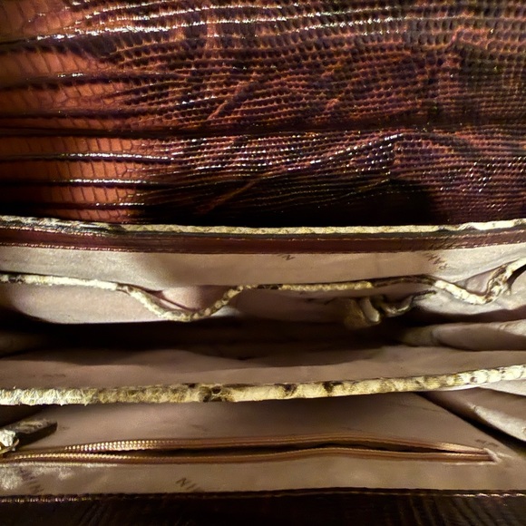 Brahmin Snakeskin Satchel in Cream and Brown with Gold Accents - Picture 7 of 8